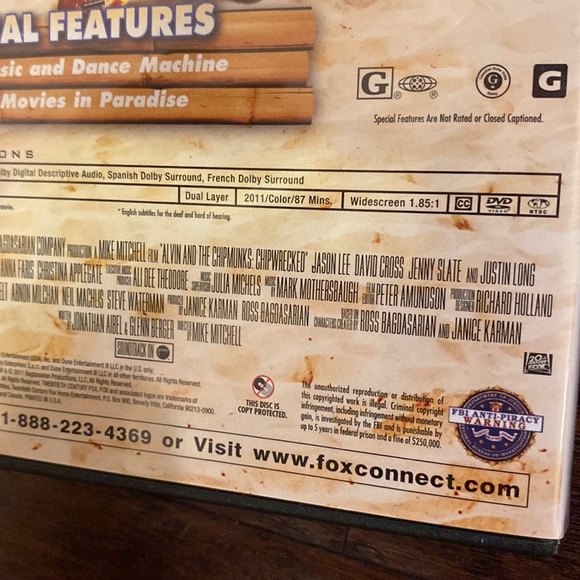 Alvin & The Chipmunks ChipWrecked DVD movie Rated G video special features 2011​ - Picture 7 of 8